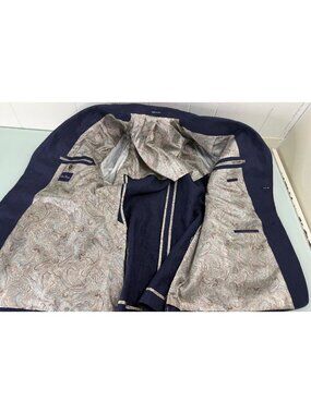 Alan Flusser Blazer Sport Coat Jacket 42R 100% Linen Navy Blue Coastal Summer